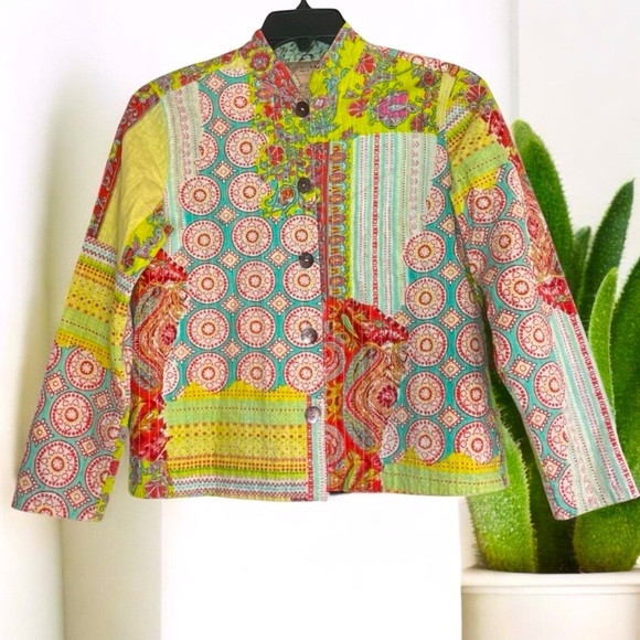 VTG CHOICES JACKET COLORFUL WORK TRAVEL CRUISE VACA PAINTED BUTTONS SP - Picture 1 of 13